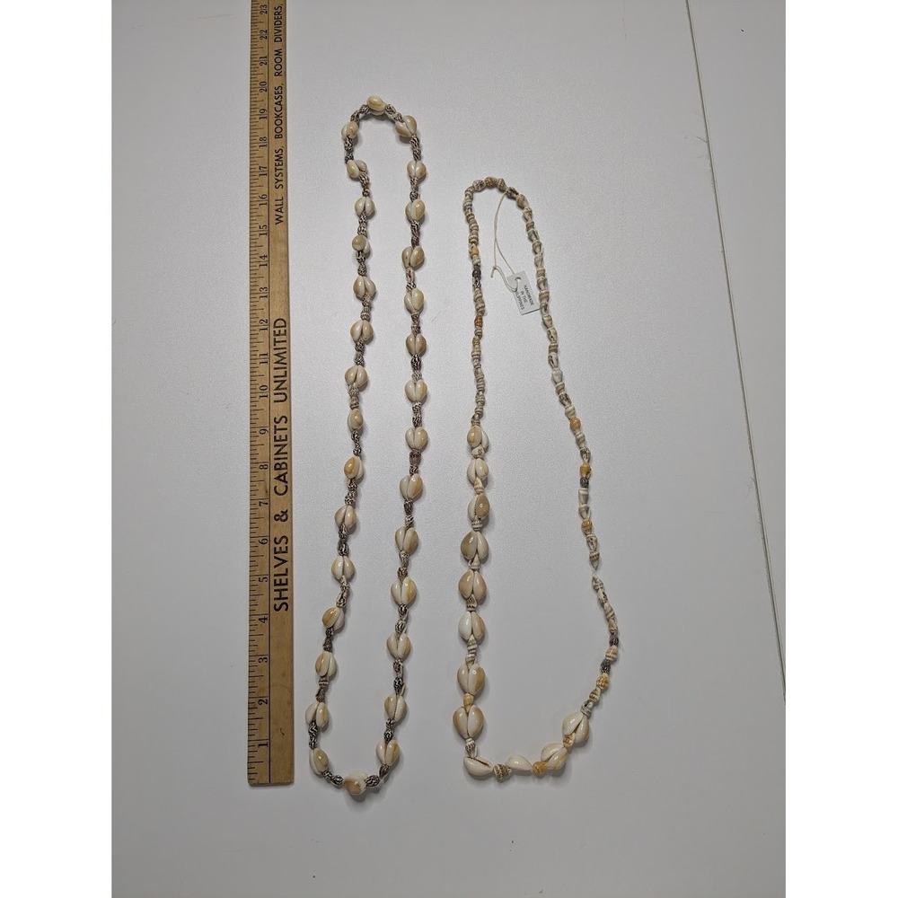Pair Shell Necklaces Cowrie Beach Boho Lei Style Natural Beads - Picture 5 of 5